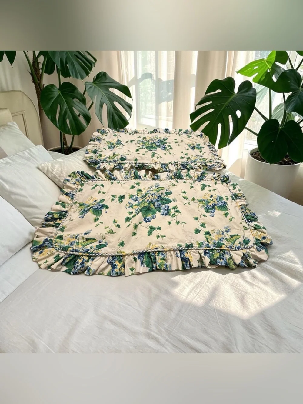 2 Waverly Home Sweet Violets Garden Room Pillow Shams Ivy Plaid Stripe Cord Trim